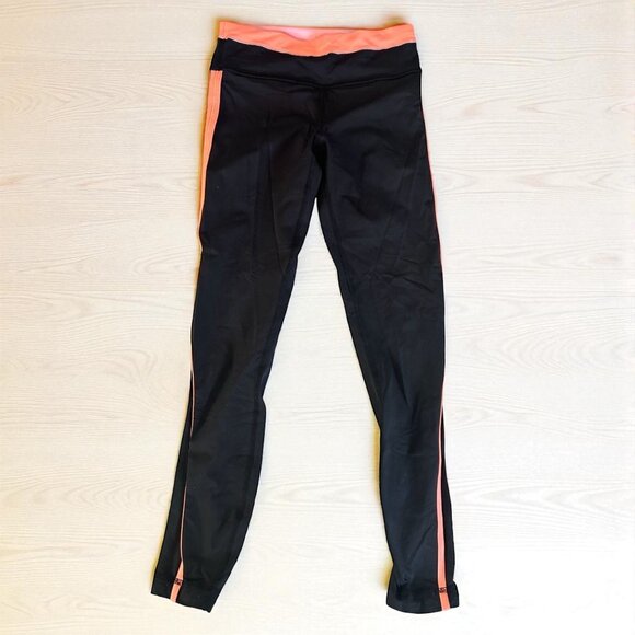 LULULEMON Black Orange Capri Workout Crop Pants Size 2 - Picture 1 of 7